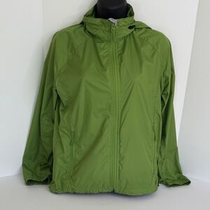 L.L. Bean Green Women's Packable Windbreaker Jacket hooded pockets READ